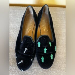 Women’s Stubbs & Wootton Black Velvet Loafer Screwed Up Rare Size 9 EUC